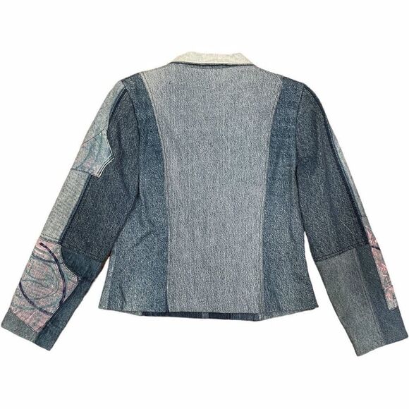 VINTAGE Original Hand Painted Upcycled Denim Patchwork Blazer Jacket Size Small - Picture 11 of 16